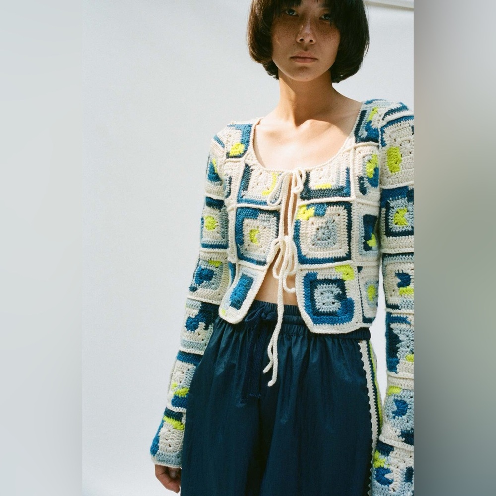 *NWOT* Hayden Crochet Wool Granny Knit Square Tie Cardigan